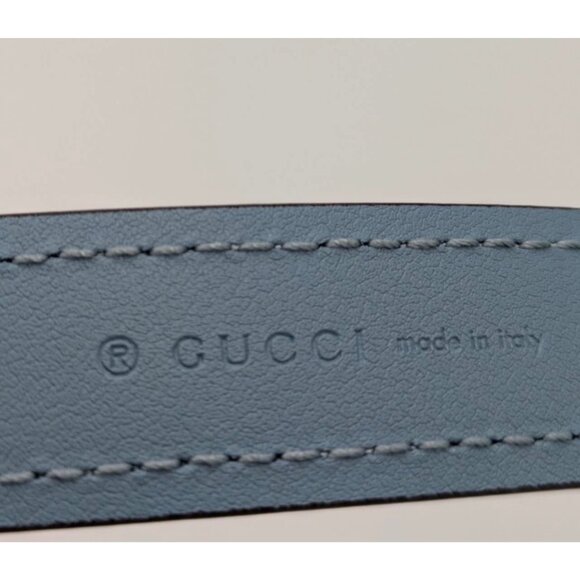 Gucci Women’s Blondie Ciny Interlocking Buckle Leather Belt Cloudy Blue 115cm 72 - Picture 5 of 9